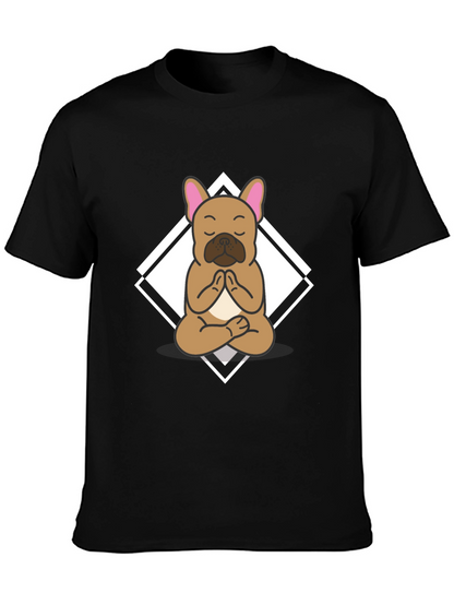 Camiseta Negra con Diseño de Bulldog Francés Meditando
