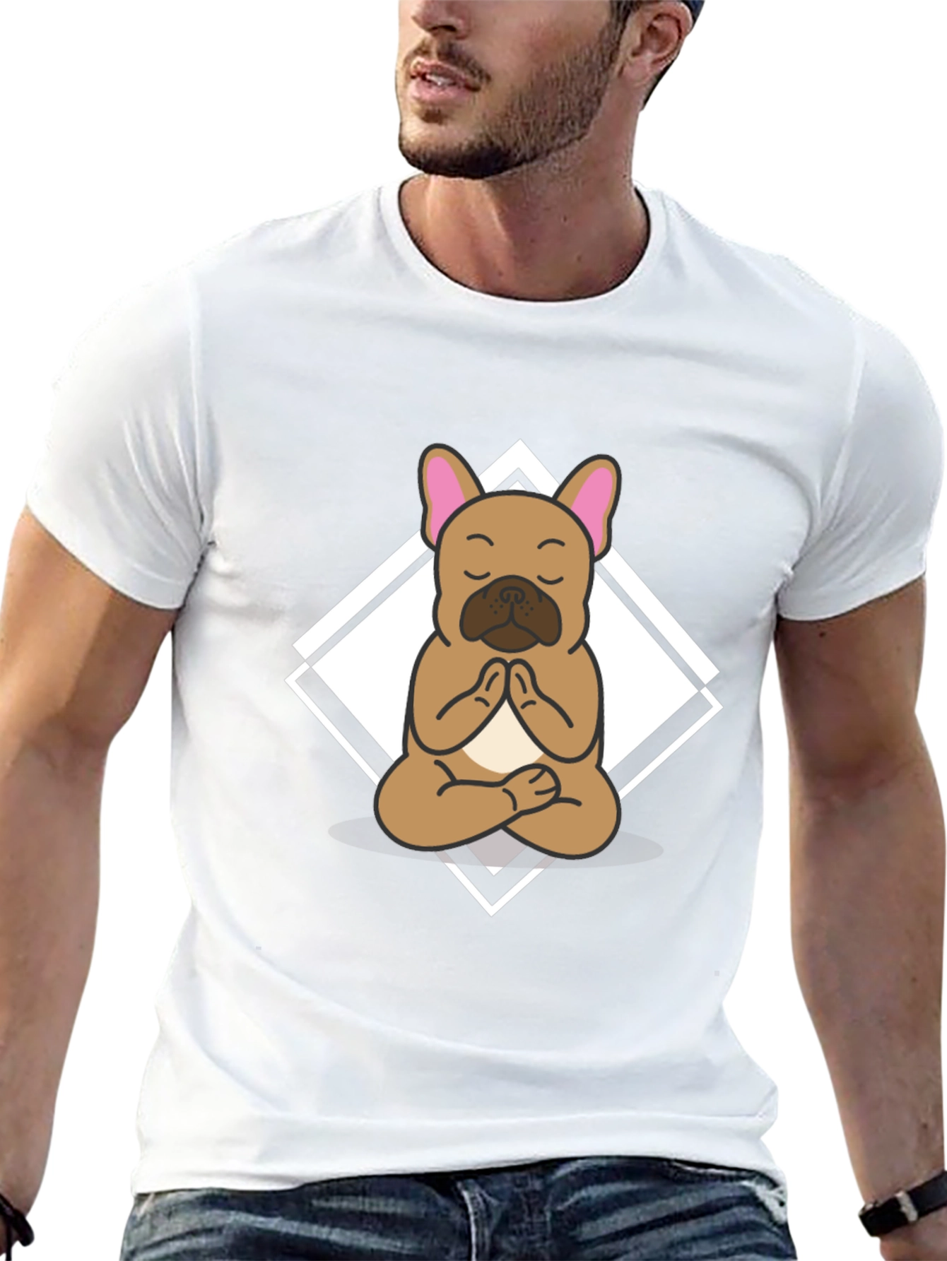 Camiseta Negra con Diseño de Bulldog Francés Meditando