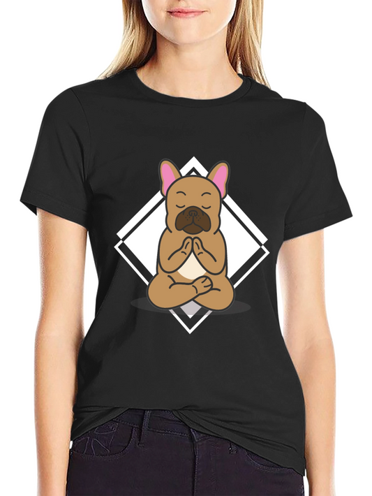 Camiseta Negra con Diseño de Bulldog Francés Meditando