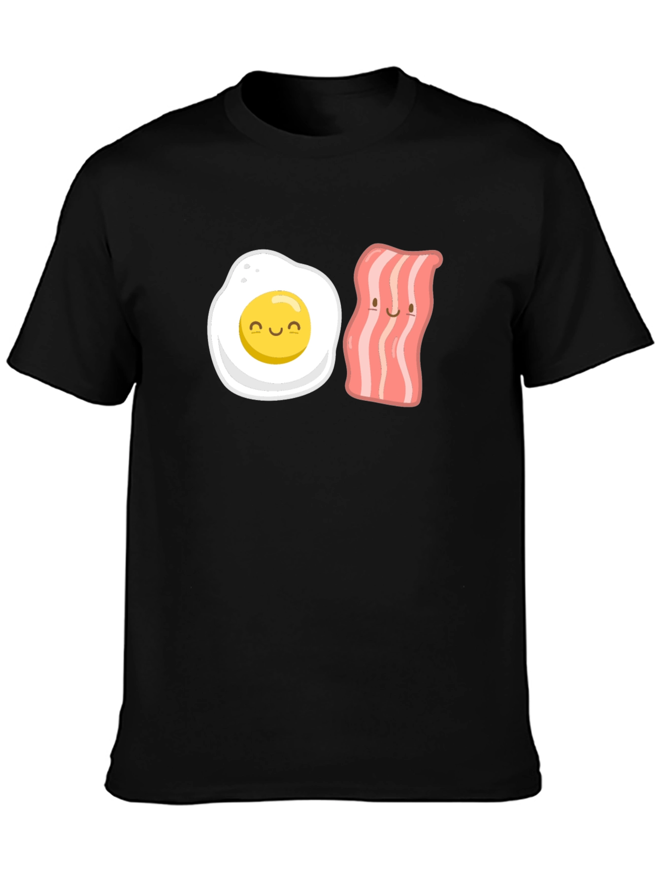 Camiseta Negra con Estampado Divertido de Huevo y Tocineta