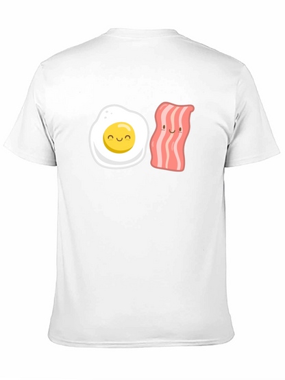 Camiseta Negra con Estampado Divertido de Huevo y Tocineta