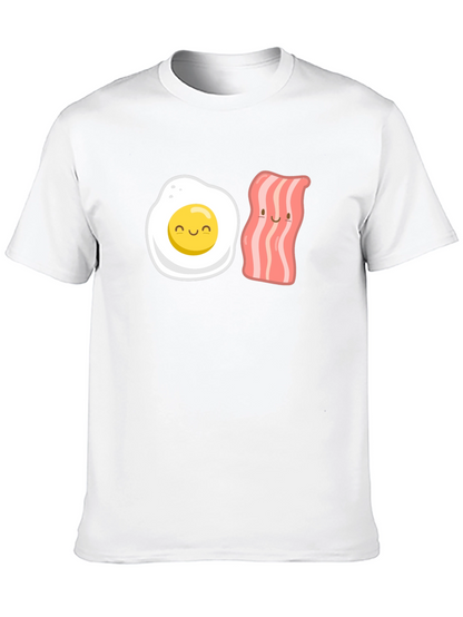 Camiseta Negra con Estampado Divertido de Huevo y Tocineta