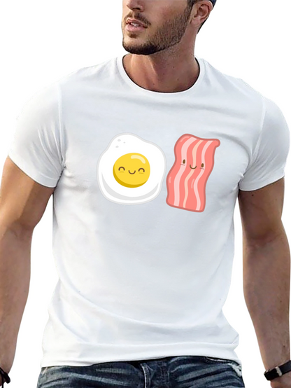 Camiseta Negra con Estampado Divertido de Huevo y Tocineta