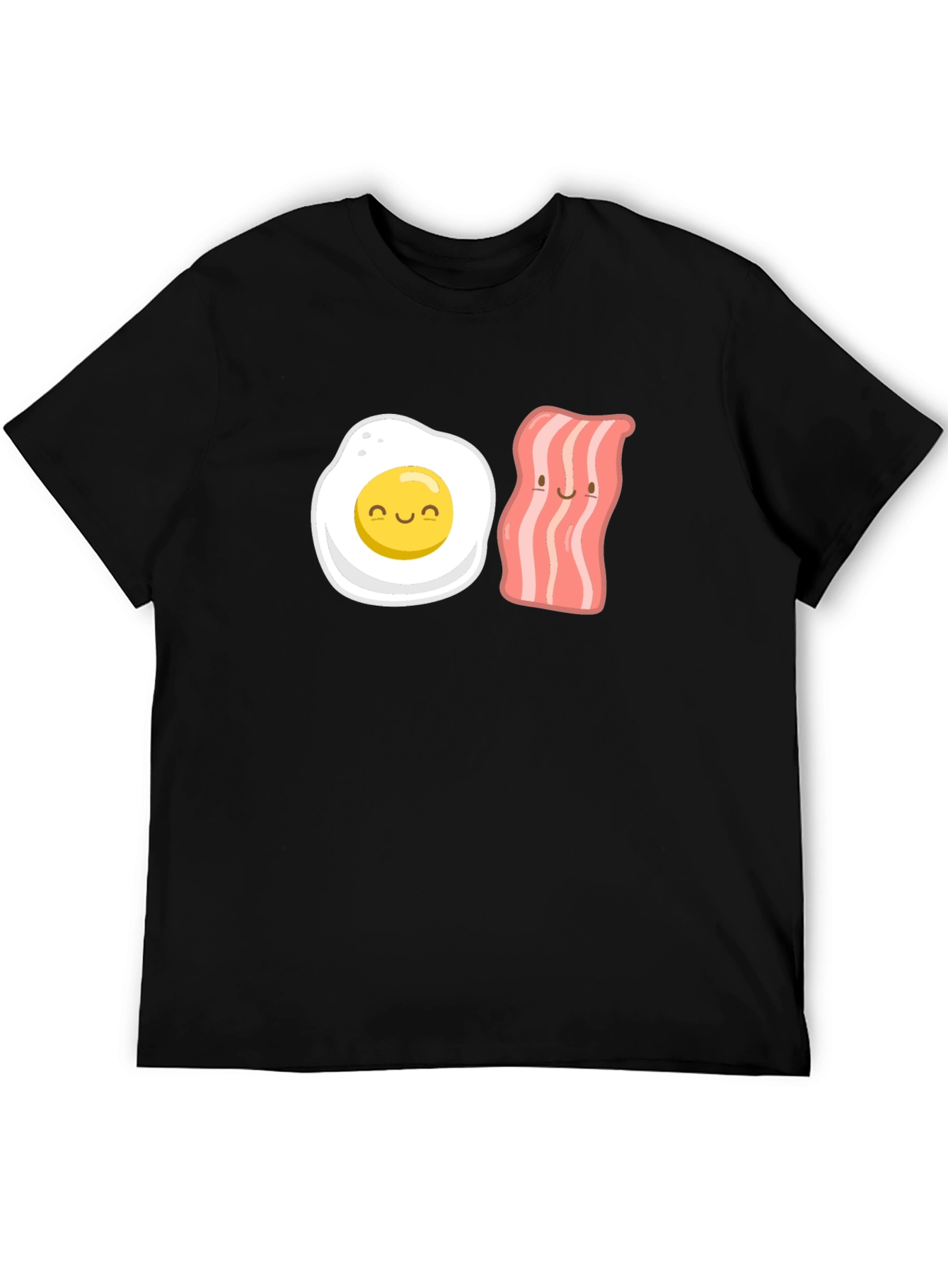 Camiseta Negra con Estampado Divertido de Huevo y Tocineta