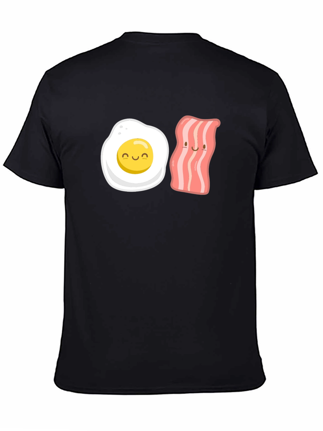 Camiseta Negra con Estampado Divertido de Huevo y Tocineta