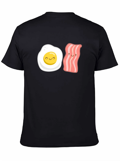Camiseta Negra con Estampado Divertido de Huevo y Tocineta