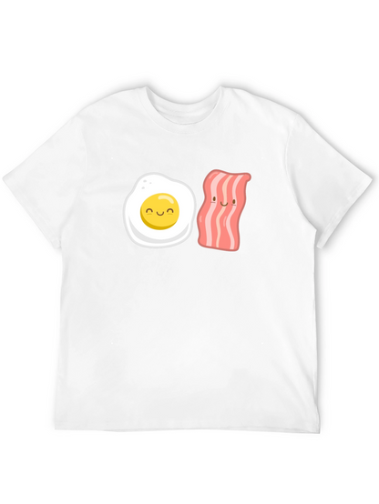 Camiseta Negra con Estampado Divertido de Huevo y Tocineta