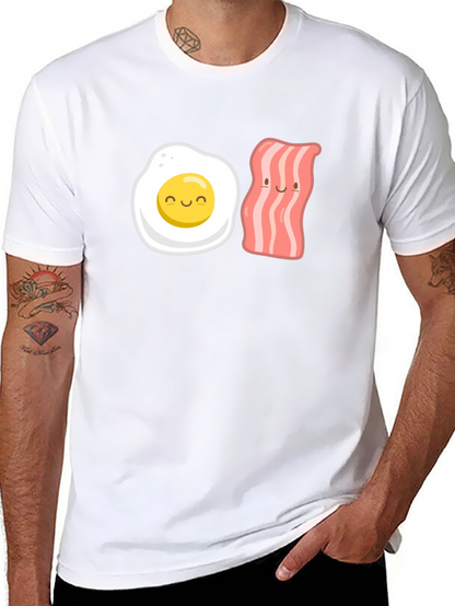 Camiseta Negra con Estampado Divertido de Huevo y Tocineta