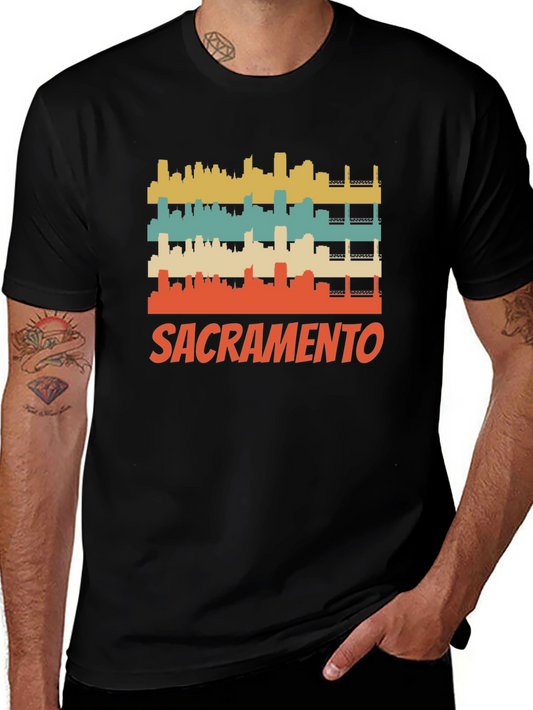 Camiseta Negra con Diseño Retro de Sacramento