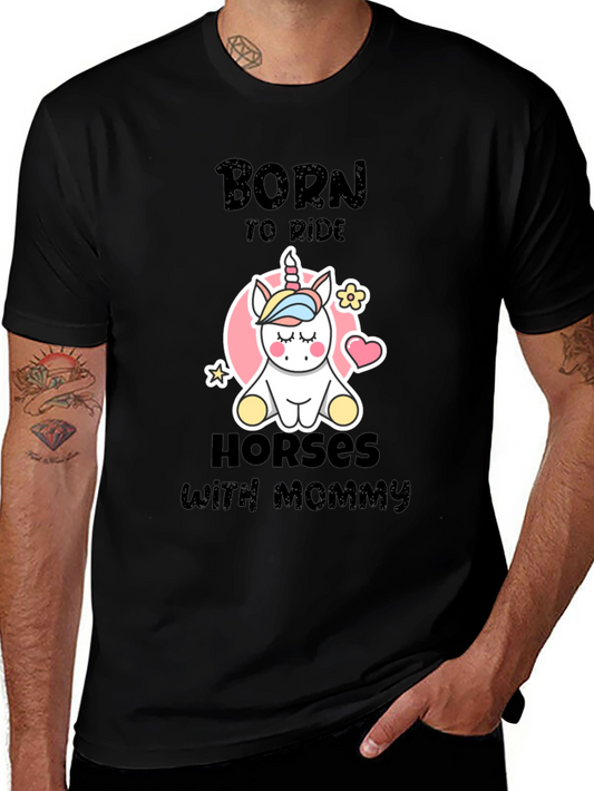 Camiseta Negra Born to Ride Horses with Mommy Unicornio