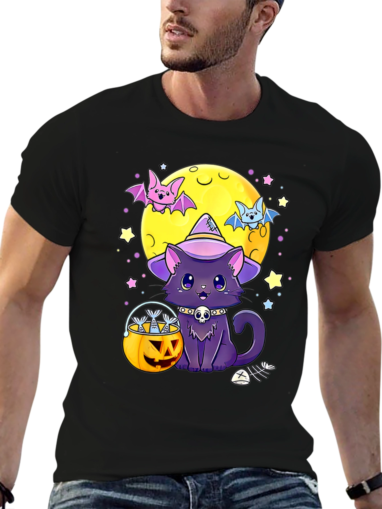 Camiseta Halloween Gato Bruja Calabaza