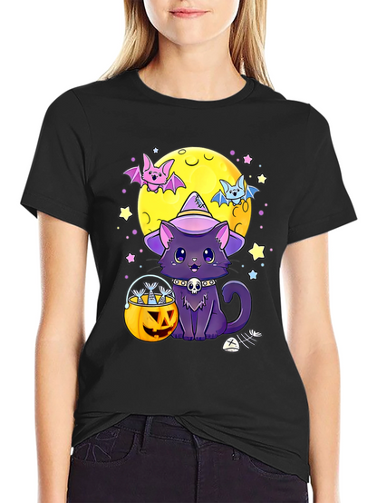 Camiseta Halloween Gato Bruja Calabaza