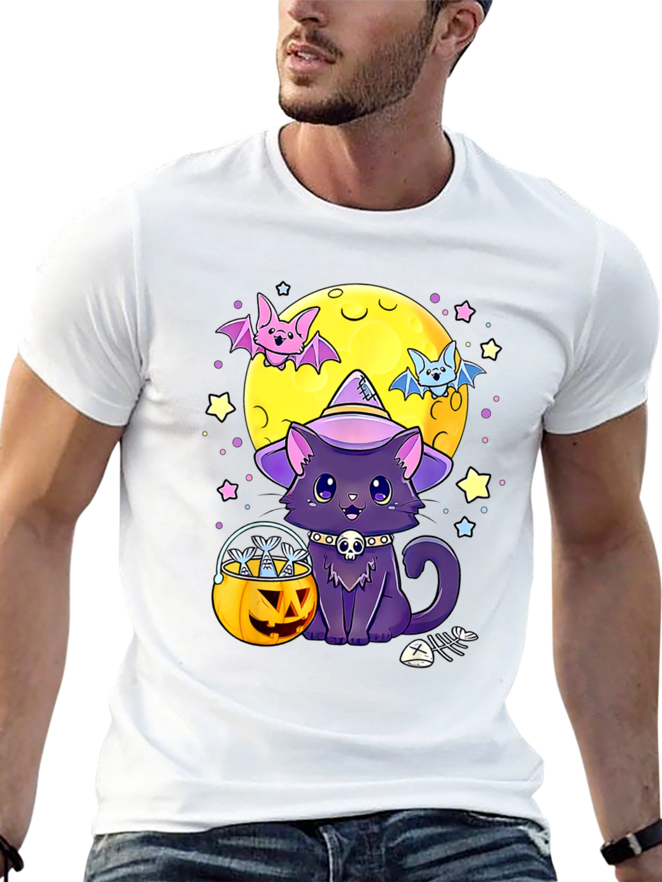 Camiseta Halloween Gato Bruja Calabaza