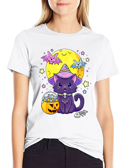 Camiseta Halloween Gato Bruja Calabaza