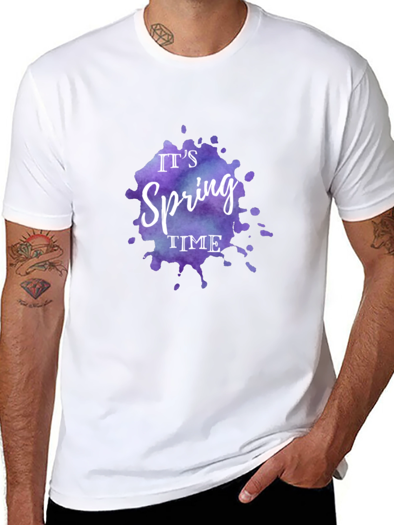 Camiseta Negra Es Primavera Diseño Acuarela