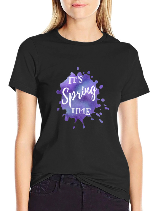 Camiseta Negra Es Primavera Diseño Acuarela