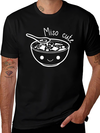 Camiseta Negra con Diseño Miso Cute para Hombre