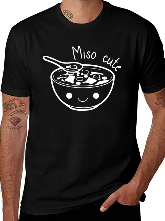 Camiseta Negra con Diseño Miso Cute para Hombre