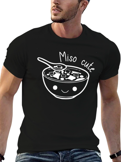 Camiseta Negra con Diseño Miso Cute para Hombre