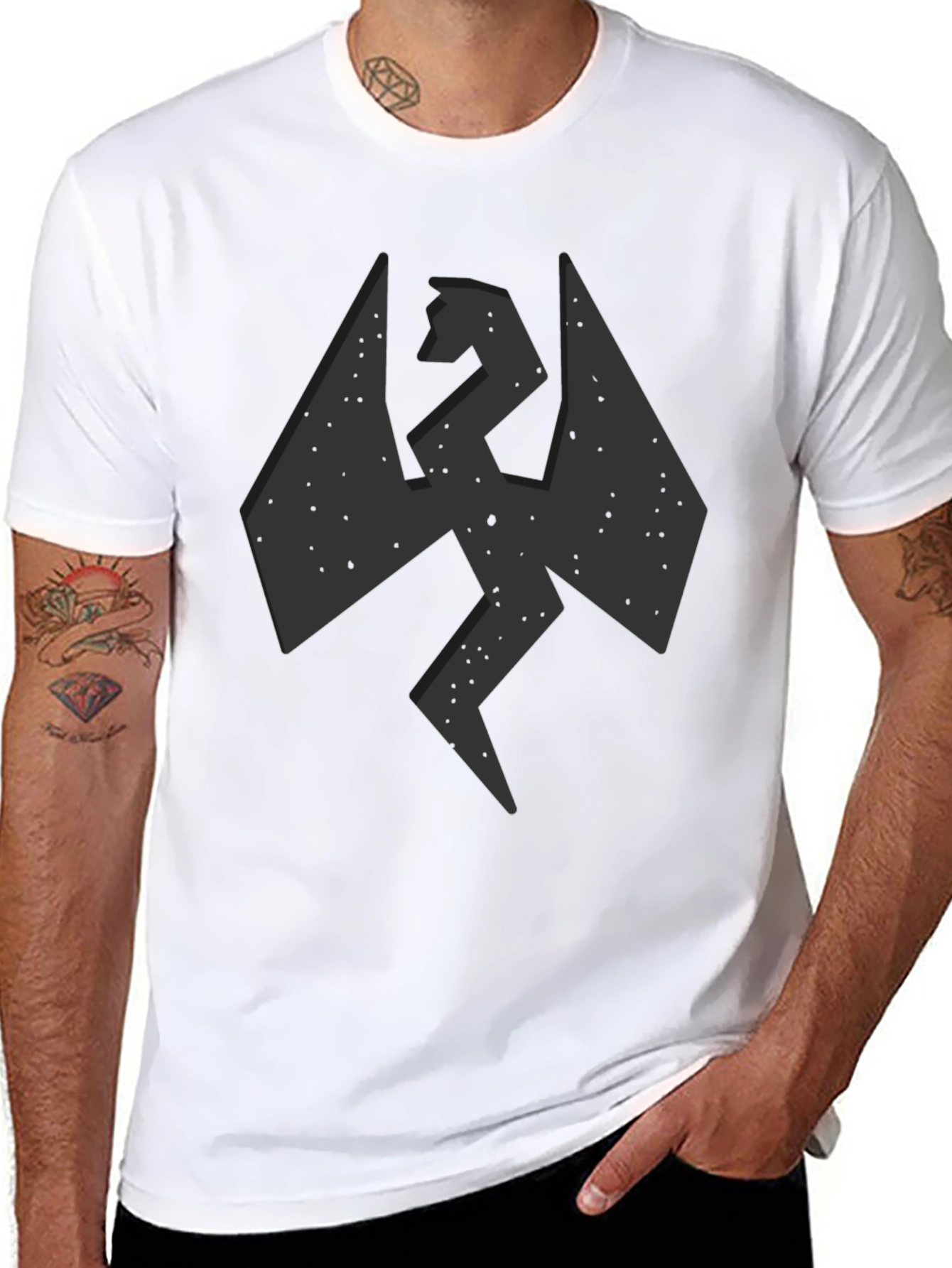 Camiseta Negra Hombre - Diseño Dragón Abstracto