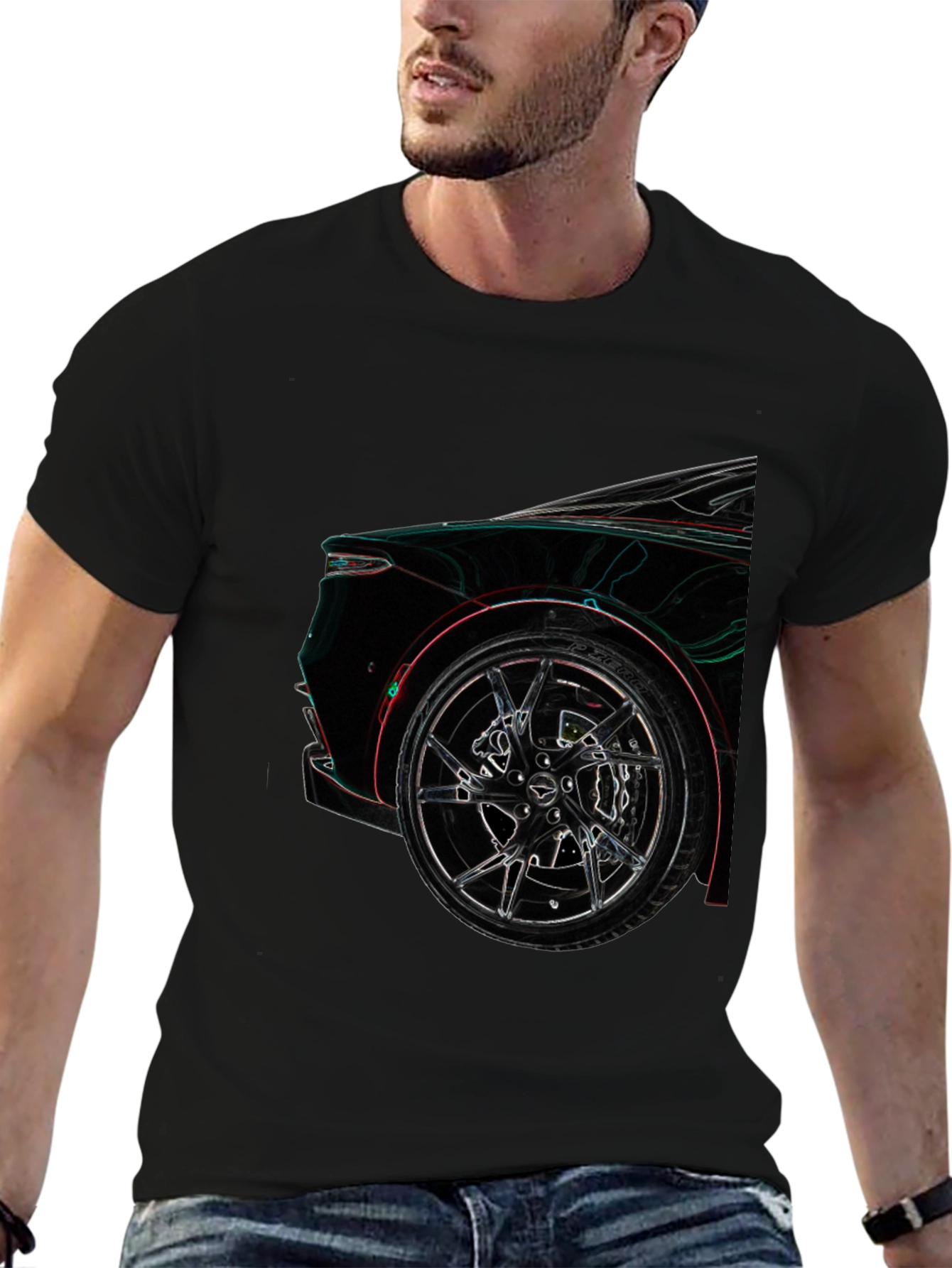 Camiseta Negra con Diseño de Coche Deportivo