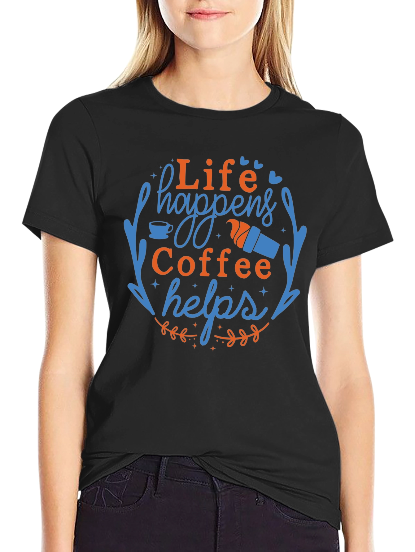 Camiseta Negra con Diseño de Café