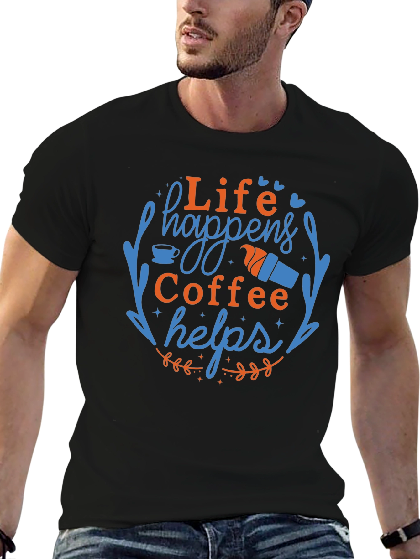 Camiseta Negra con Diseño de Café