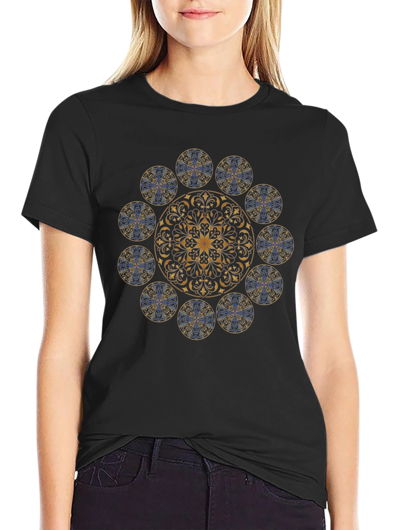 Camiseta Negra Mandala Elegante