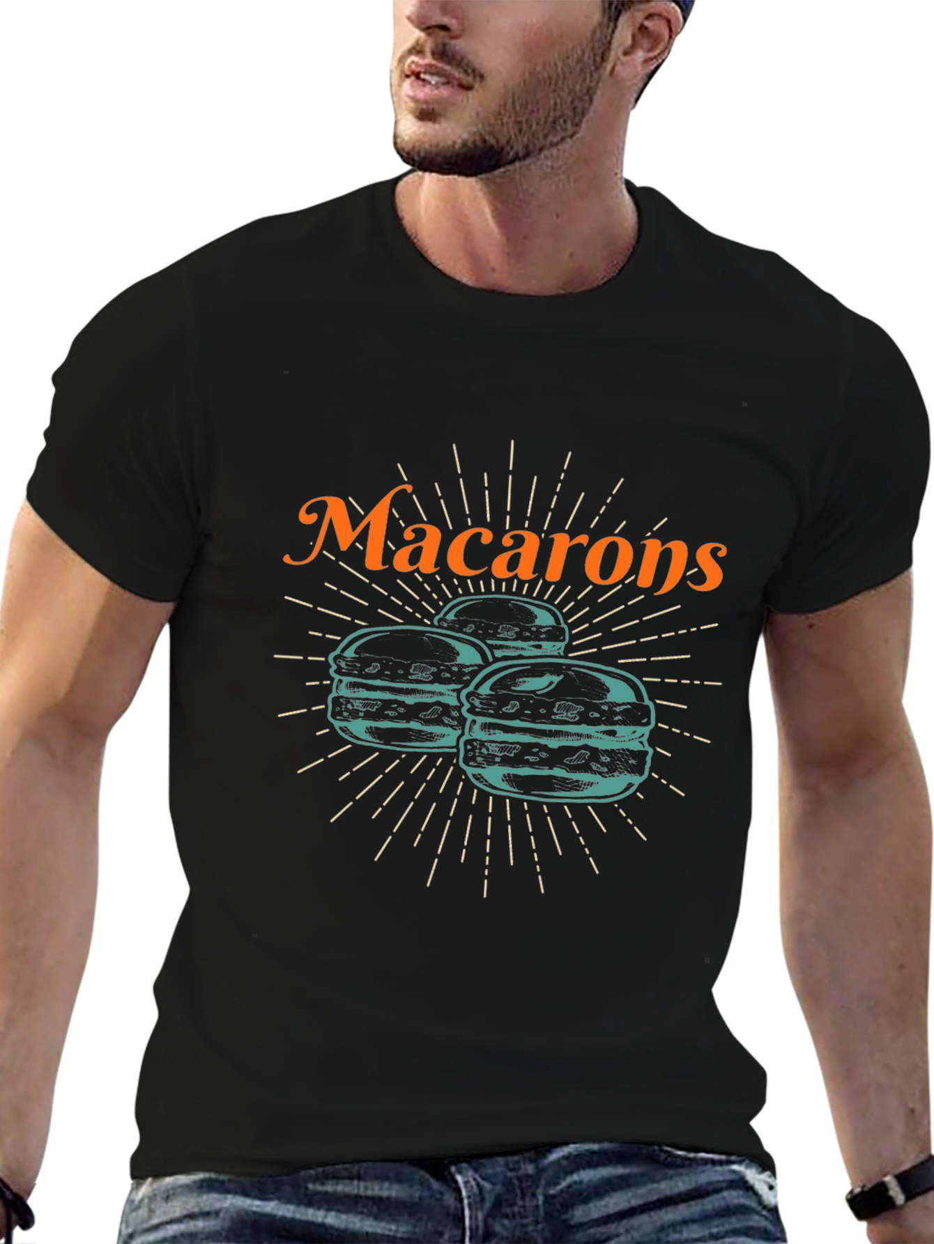 Camiseta Negra Macarons Diseño Original