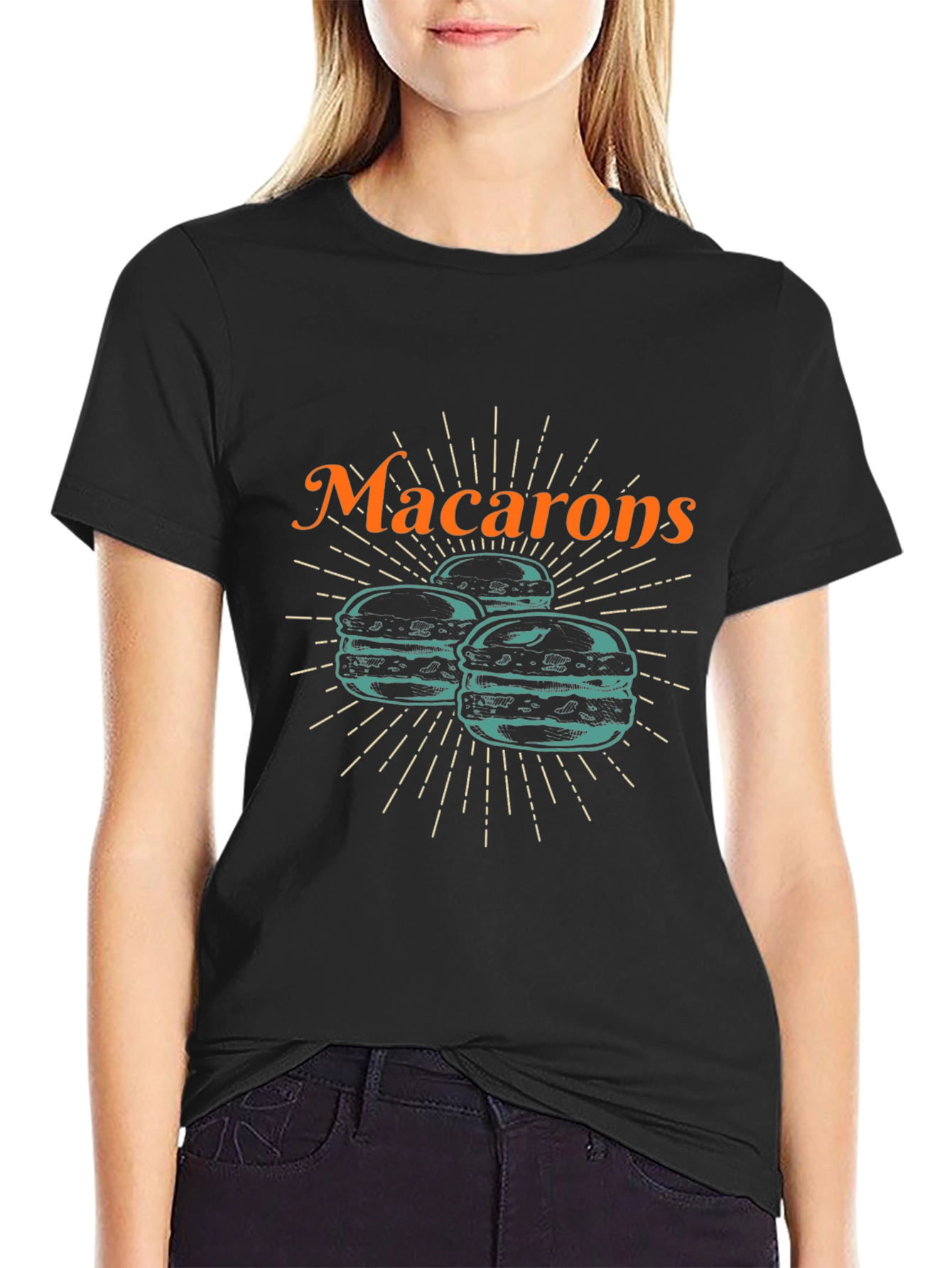 Camiseta Negra Macarons Diseño Original