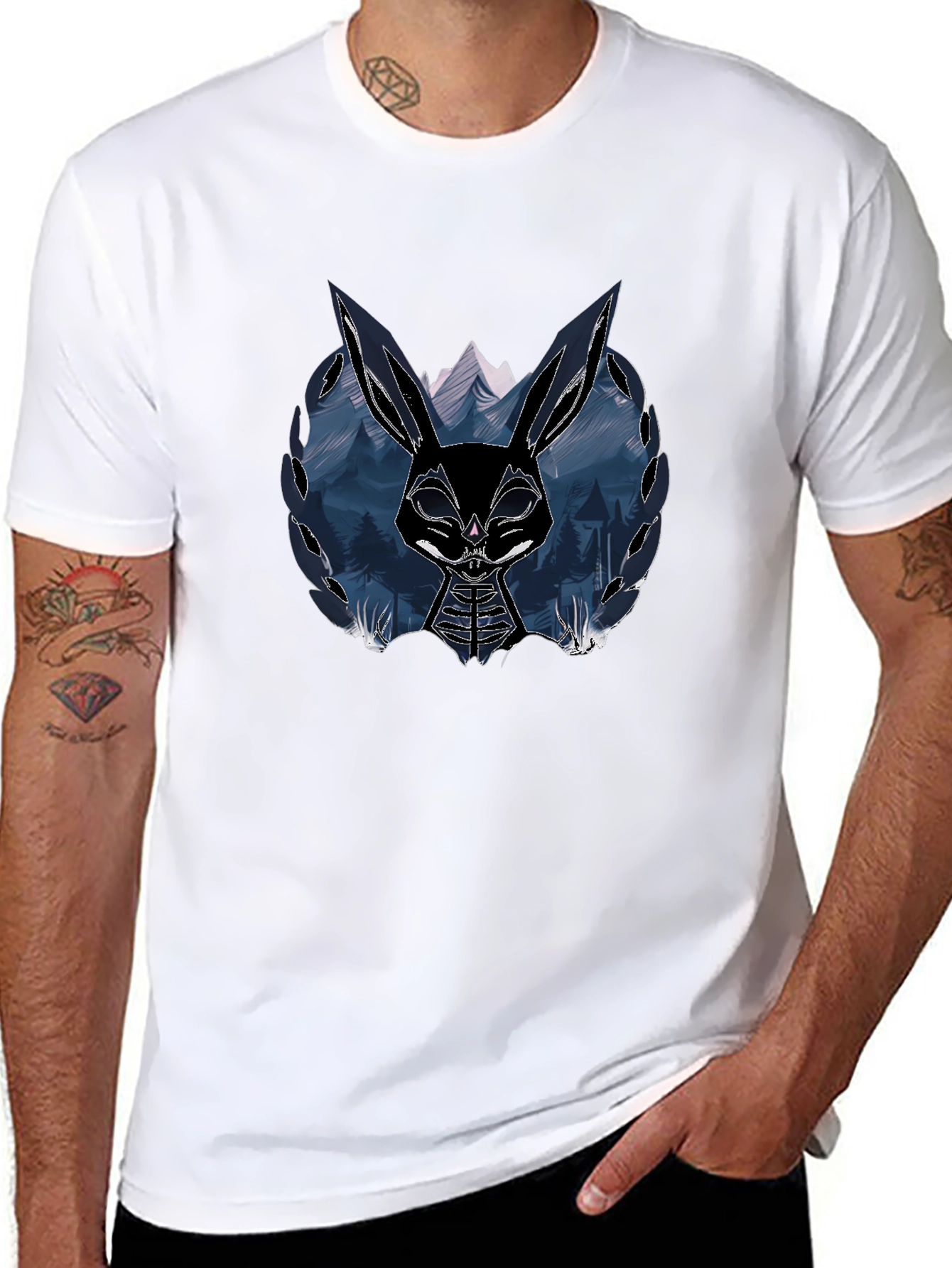Camiseta Negra con Diseño de Conejo Oscuro