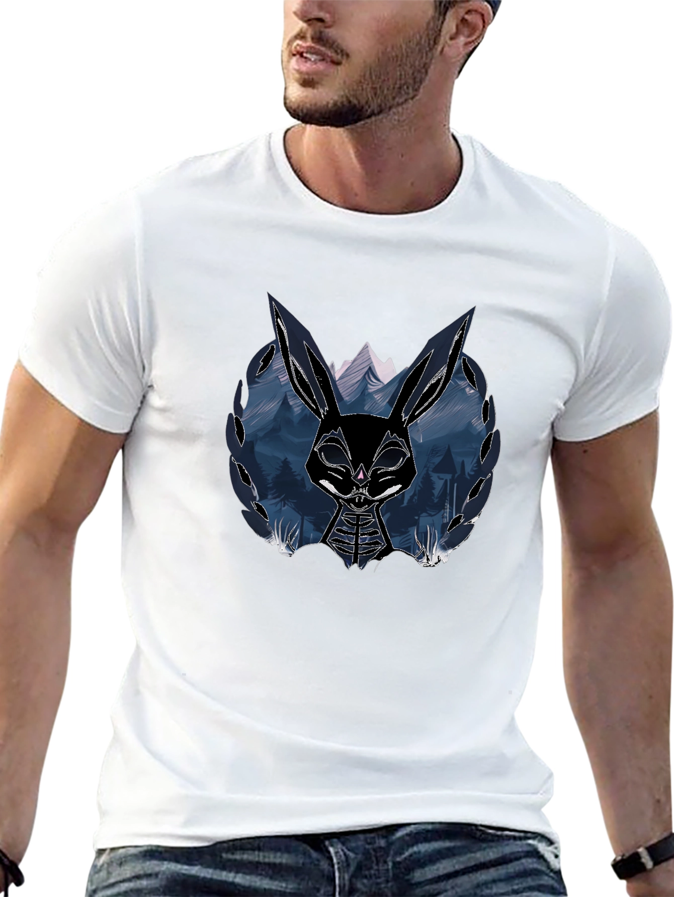 Camiseta Negra con Diseño de Conejo Oscuro