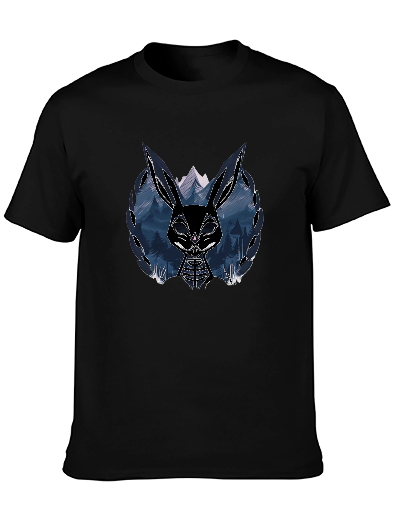 Camiseta Negra con Diseño de Conejo Oscuro