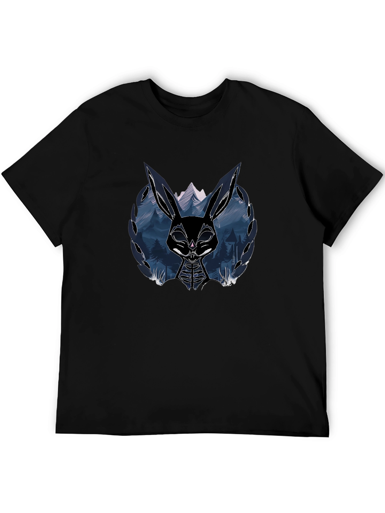 Camiseta Negra con Diseño de Conejo Oscuro