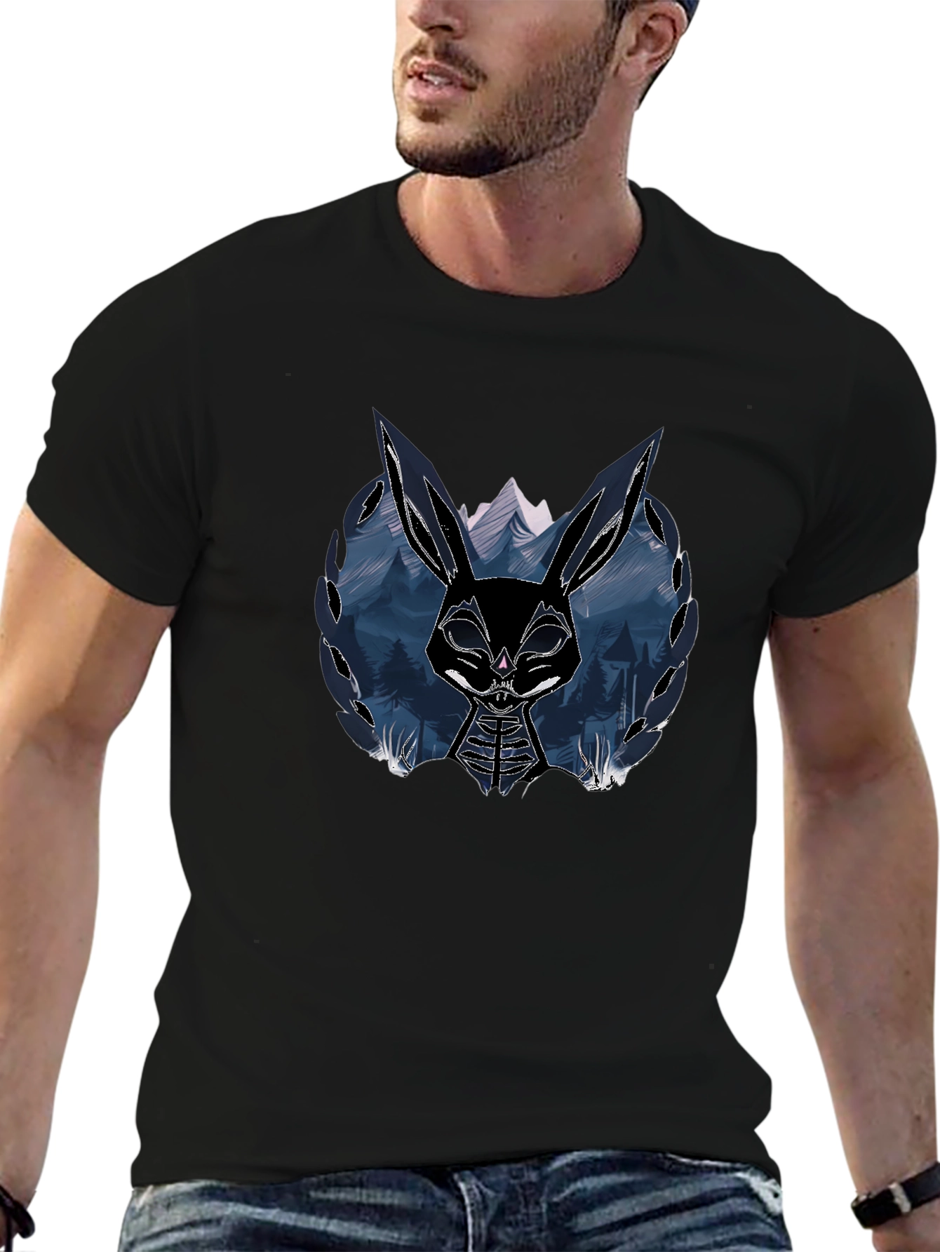Camiseta Negra con Diseño de Conejo Oscuro