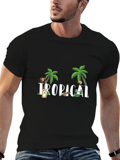 Camiseta Negra Tropical Animales Divertidos