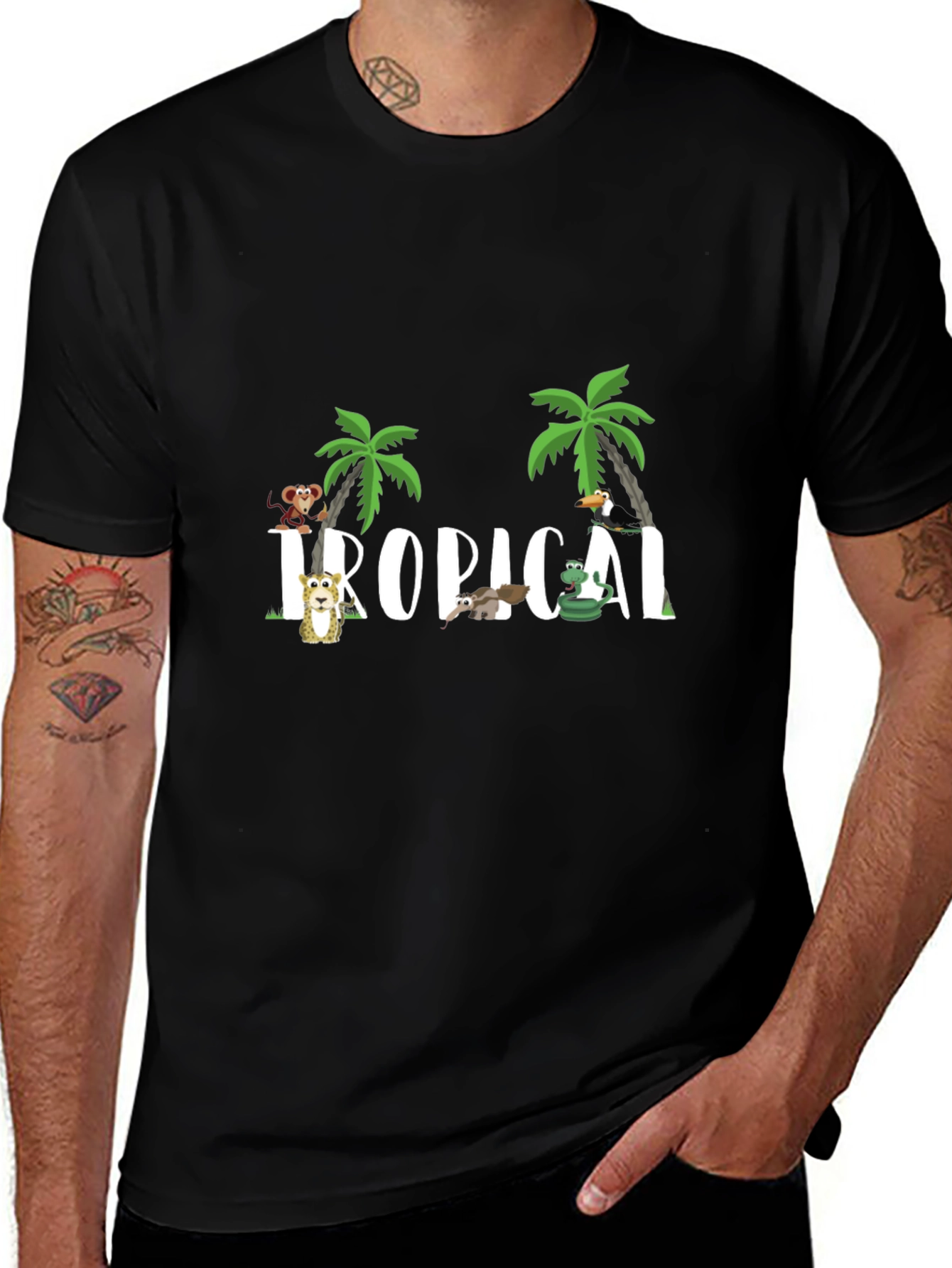 Camiseta Negra Tropical Animales Divertidos