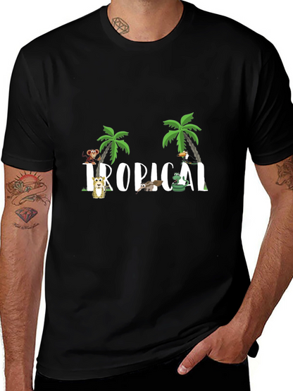 Camiseta Negra Tropical Animales Divertidos