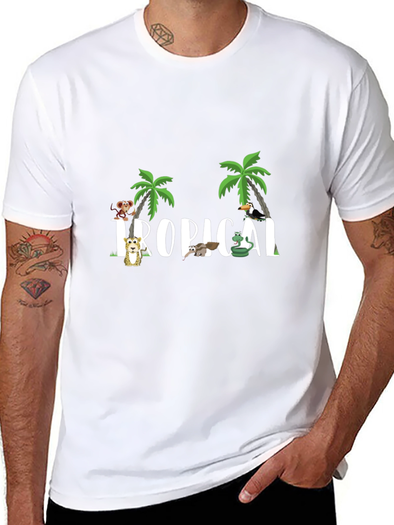 Camiseta Negra Tropical Animales Divertidos