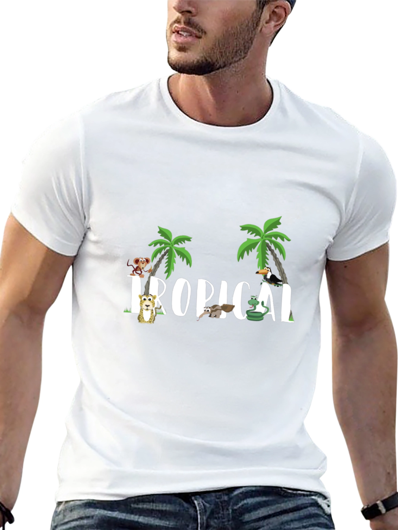 Camiseta Negra Tropical Animales Divertidos