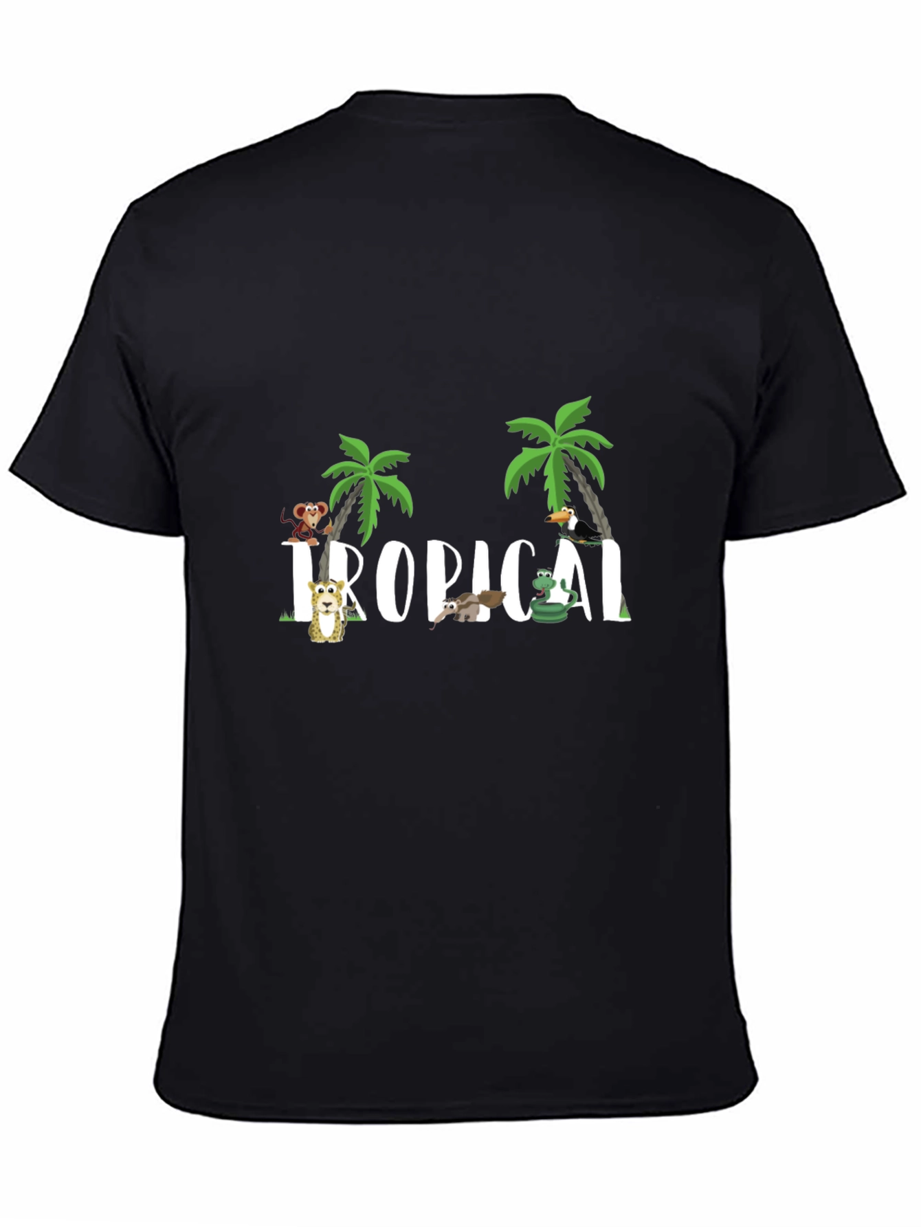 Camiseta Negra Tropical Animales Divertidos