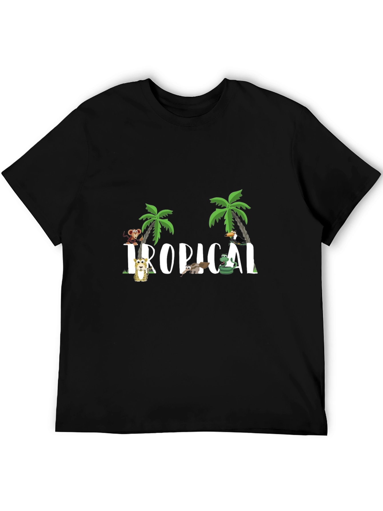 Camiseta Negra Tropical Animales Divertidos