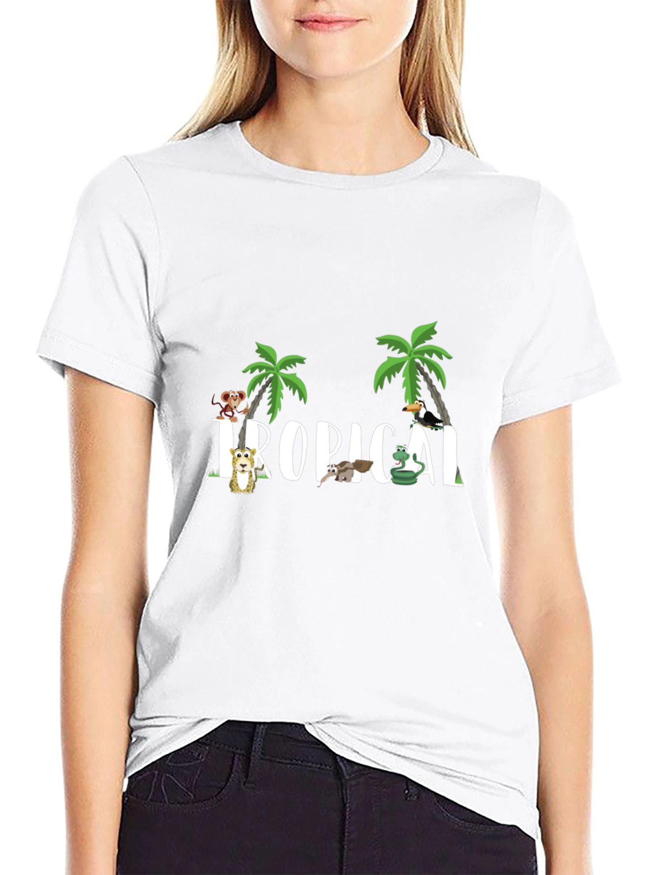 Camiseta Negra Tropical Animales Divertidos