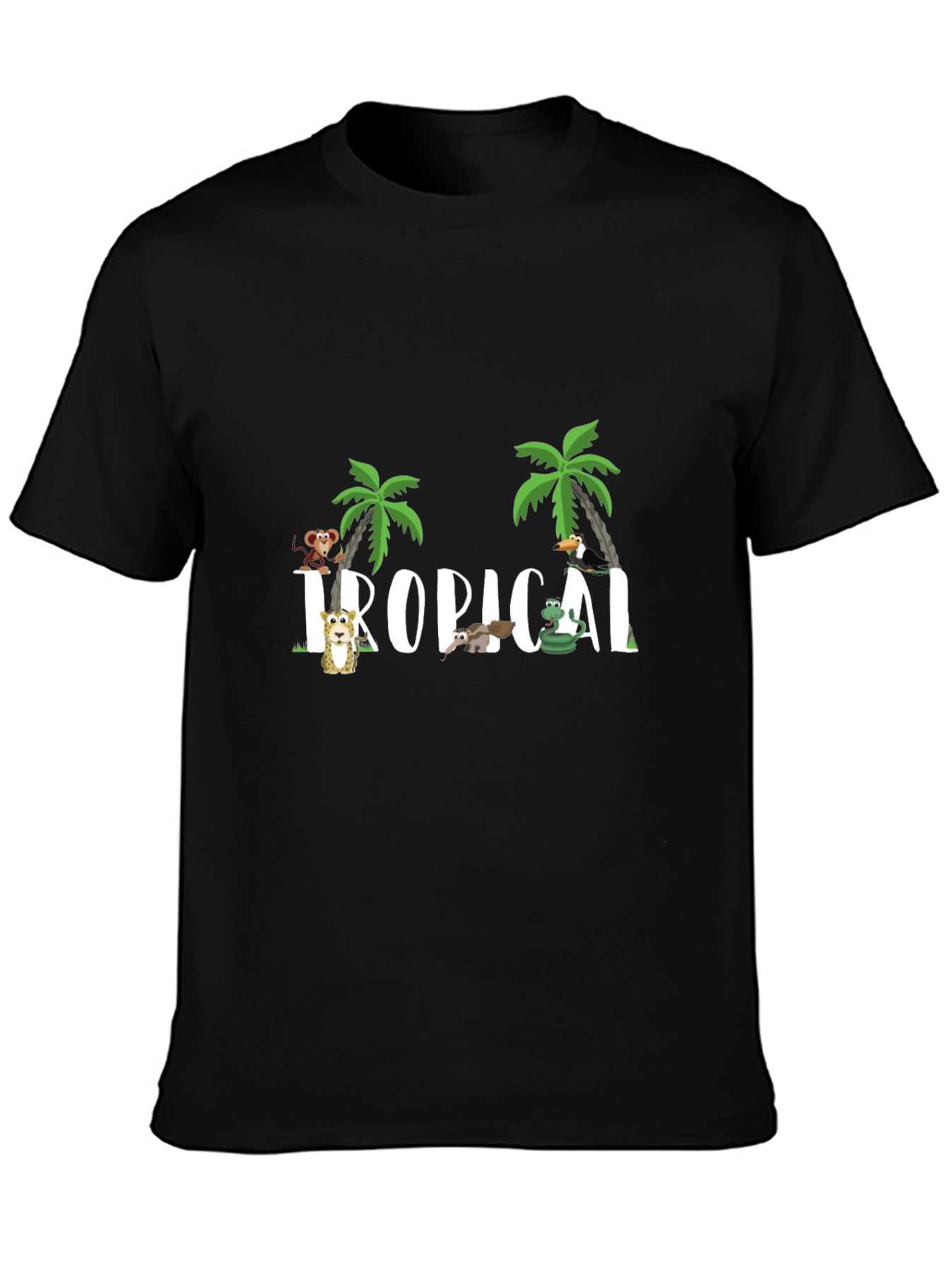 Camiseta Negra Tropical Animales Divertidos