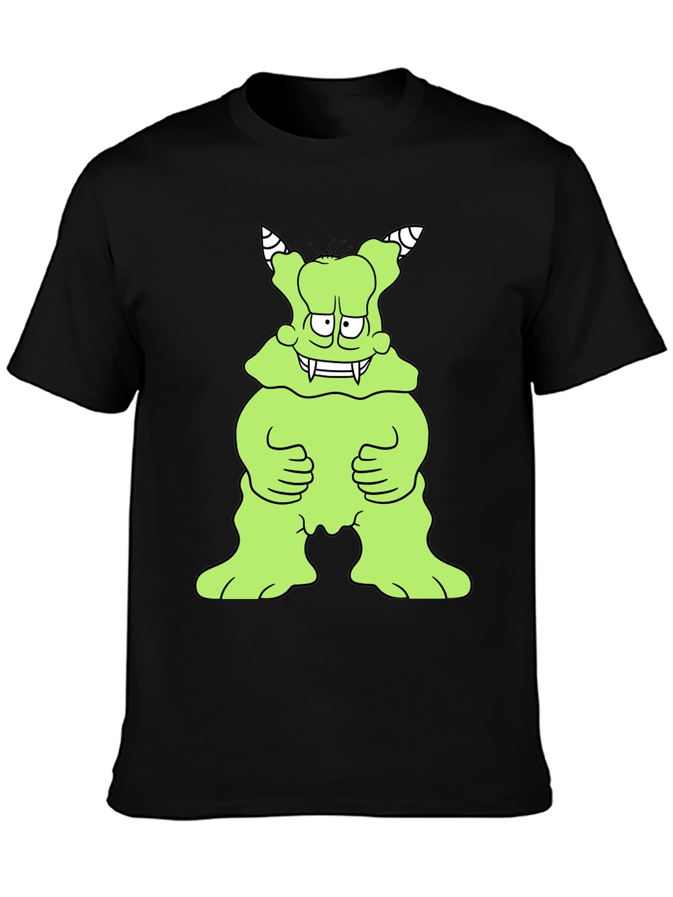 Camiseta Negra con Monstruo Verde Divertido