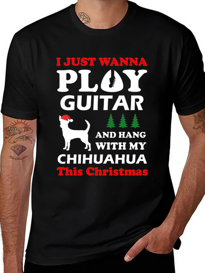 Camiseta Navideña Chihuahua y Guitarra