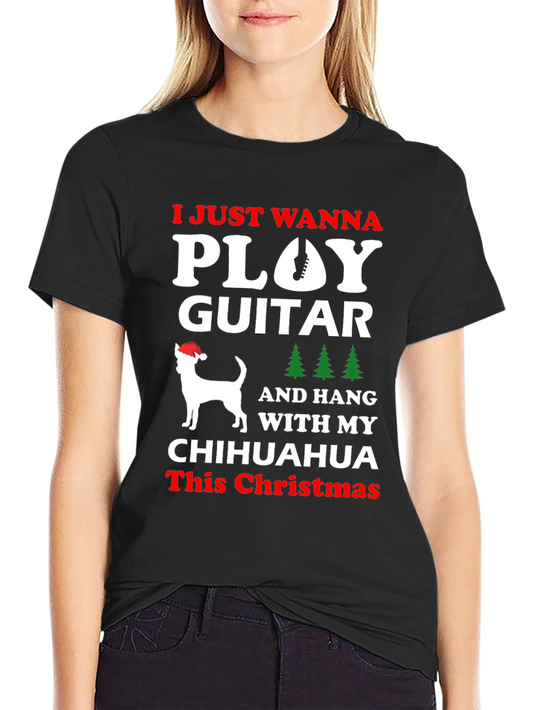 Camiseta Navideña Chihuahua y Guitarra