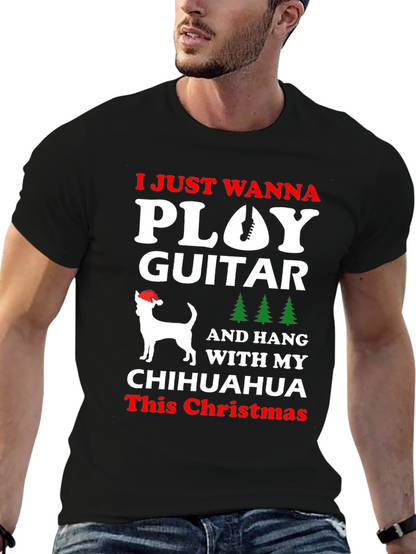 Camiseta Navideña Chihuahua y Guitarra