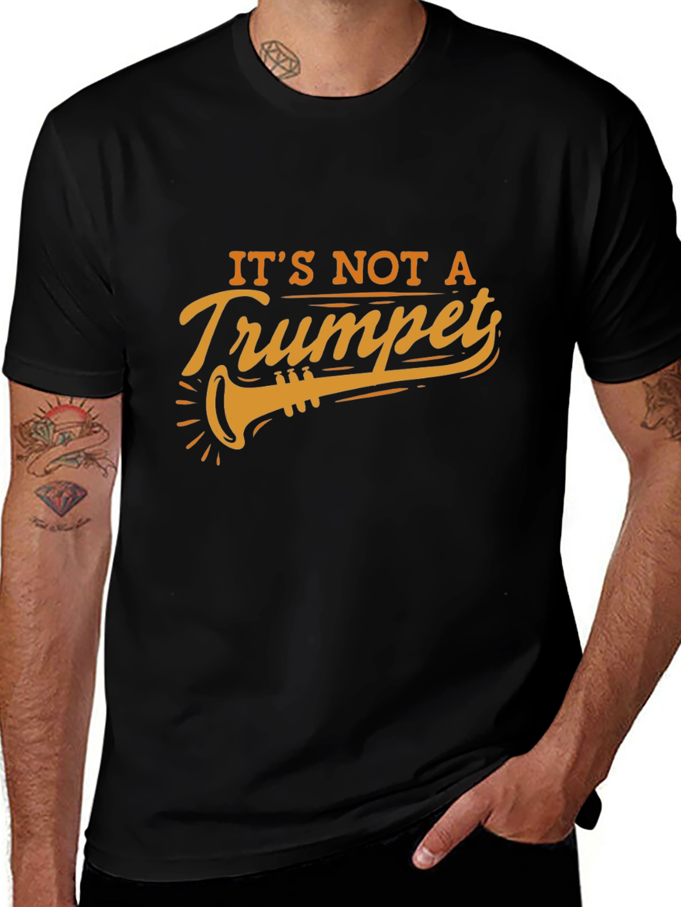 Camiseta Negra con Diseño de Trompeta Humorístico