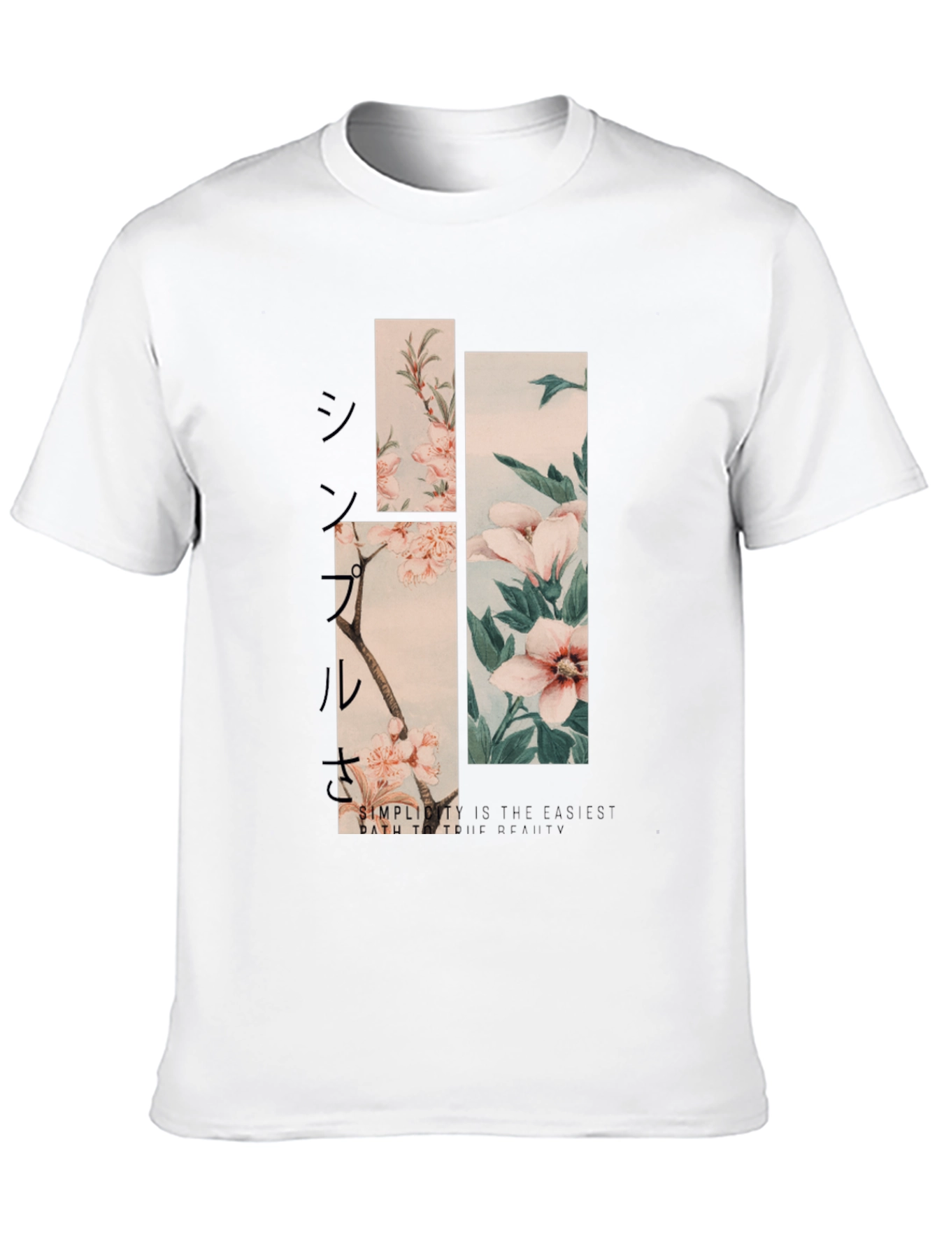Camiseta Negra Estampado Floral Japonés para Hombre
